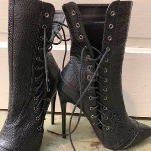 Black public desire heeled lace up boots